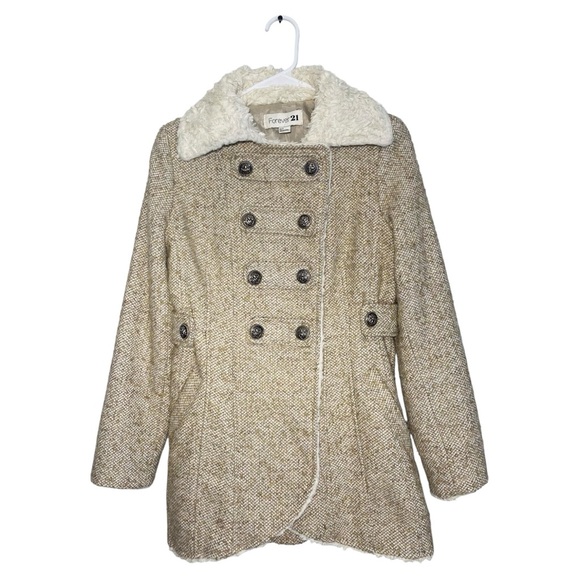 Women's Cream Double-Breasted Coat Button, Fur Trim
FOREVER 21 - Picture 3 of 10